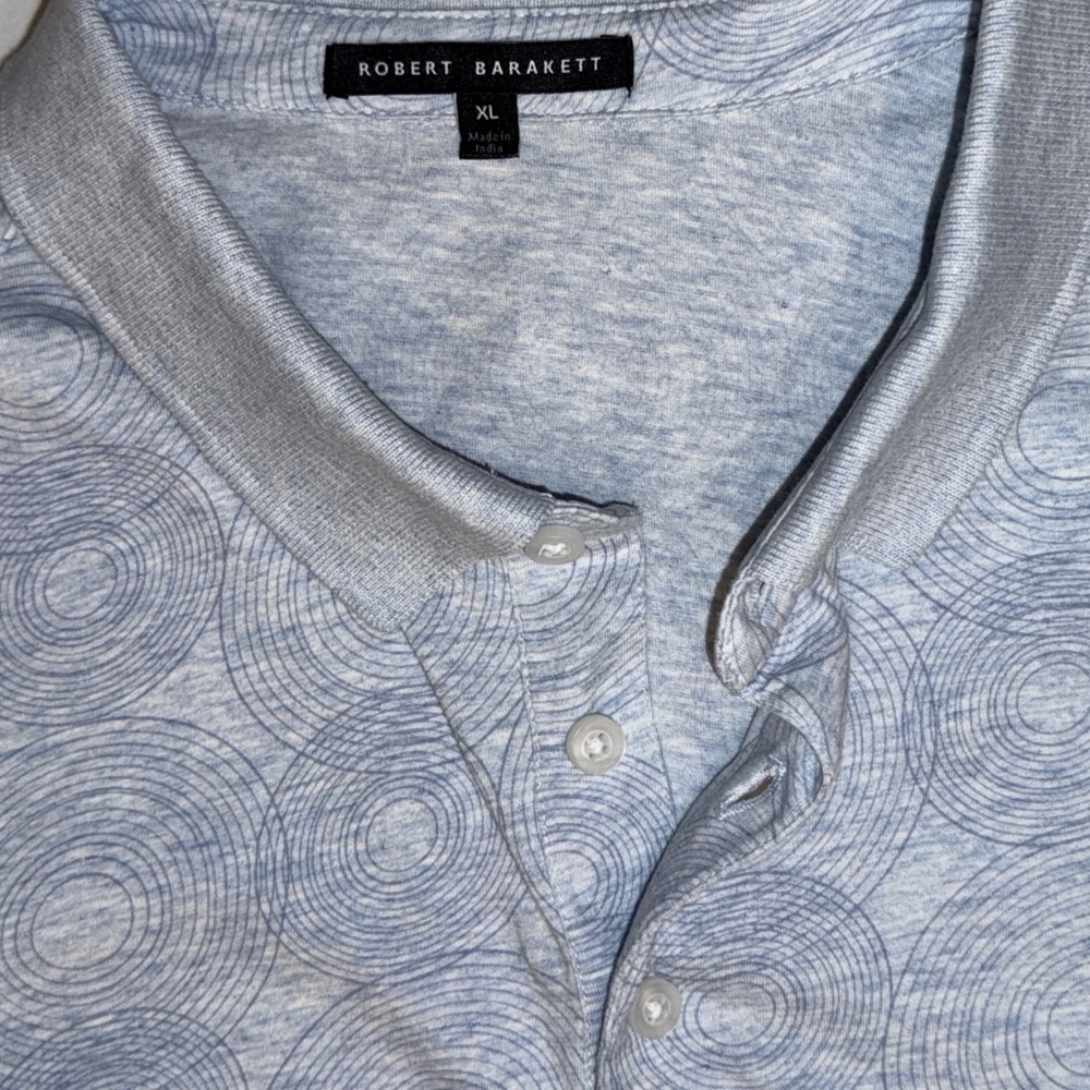 Robert Barakett Polo Shirt Men’s XL Gray Blue Circle Print 100% Cotton - Picture 7 of 12